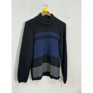 Womans Karen Scott Large Black Blue Turtle Neck Pullover Sweater
